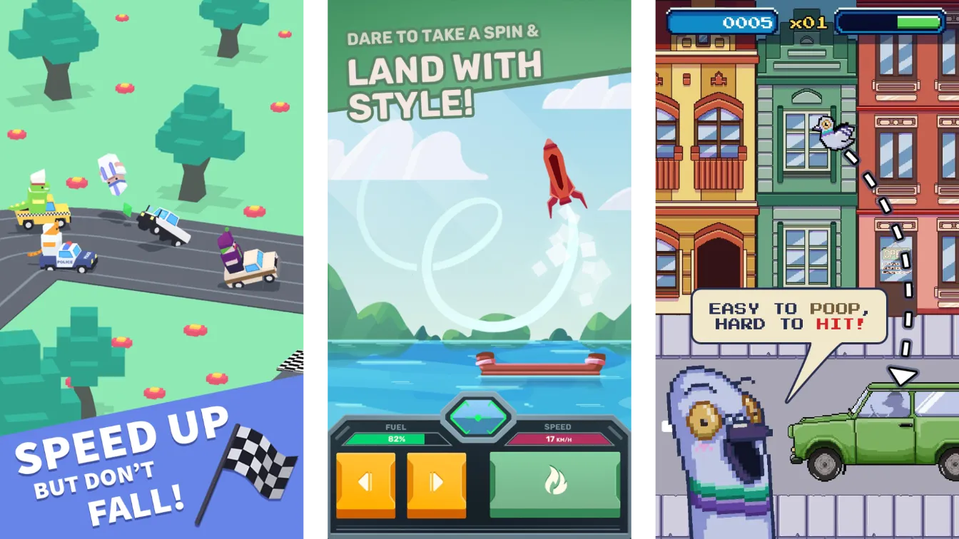 Screenshots from three mobile games I've worked on